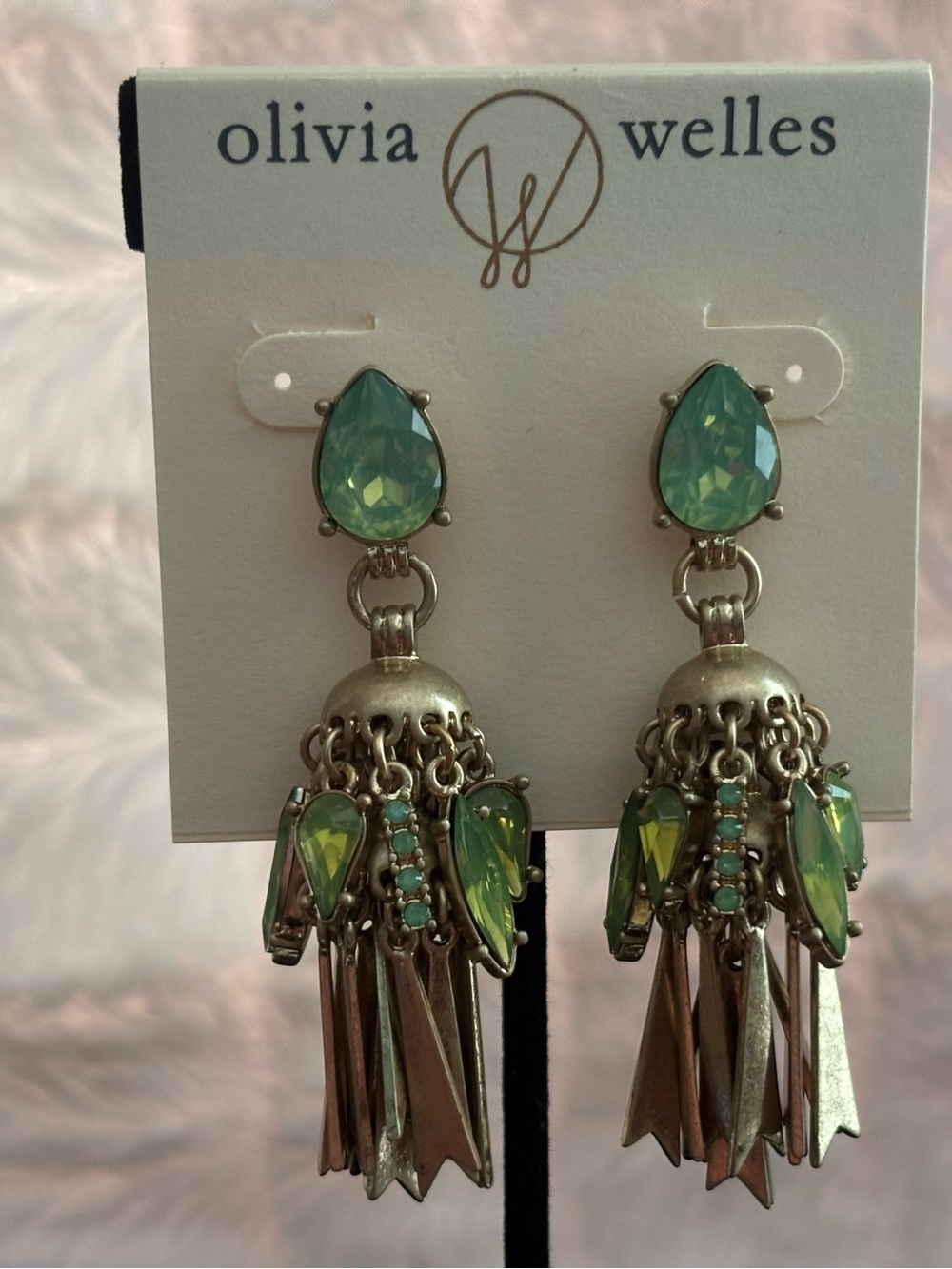 Olivia Welles Green Teardrop Tassel Earrings